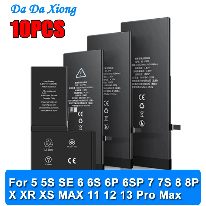 

10pcs High Capacity Battery For iPhone 6 6S 7 8 Plus X XR XS 11 12 13 Mini SE2 Pro Max 4 4S 5 5S 5C SE 2020 0 Cycle