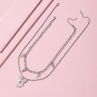new fashion ins wind rabbit ladies necklace 2 sets of cartoon cute rabbit pendant multi layer necklace collarbone chain female