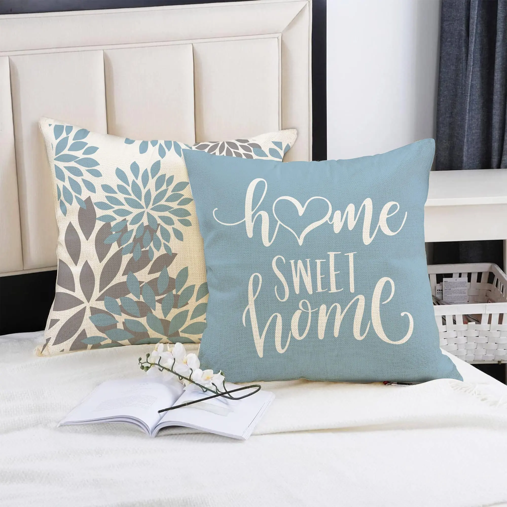 45x45 см голубая и белая искусственная подушка чехол для дивана наволочка