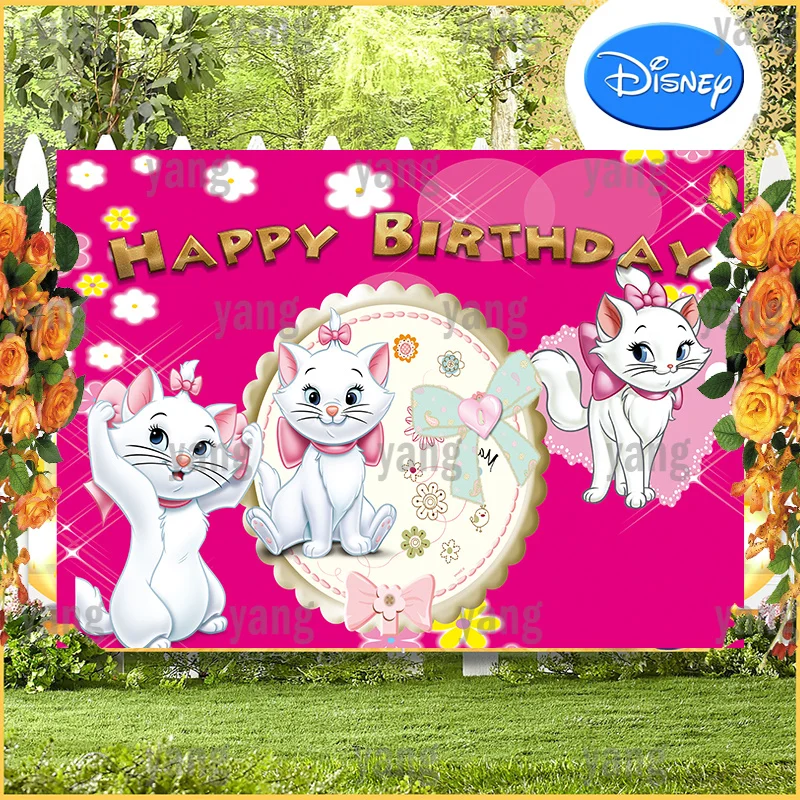 Romantic Pink Wedding Disney Cute Cat Background Garland Mirror Happy Birthday Party Decoration Shower The AristoCats Backdrop