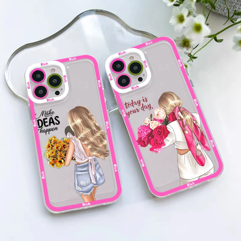 

Fashion Beautiful Girl Phone Case For iPhone 14 13 12 11 Pro Max Mini X Xs XR 6 7 8 Plus SE 2020 Transparent Case
