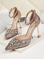 summer crystal sequins rhinestone bling pointed toe high heeled sandals buckle womens shoes stiletto pumps wedding party shoes