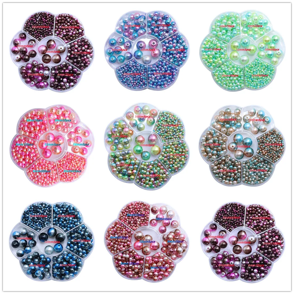 

3-12mm 1168pcs/box Candy Color Multicolored Gradient Mermaid Round Straight Hole ABS Imitation Pearls for DIY Jewelry Making