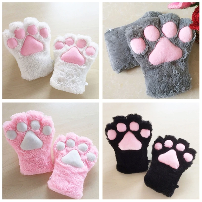 

Women Kids Winter Warm Full Finger Gloves Cute Cartoon for Cat Paw Thicken Fuzzy Plush Mittens Anime Lolita Cosplay Cost