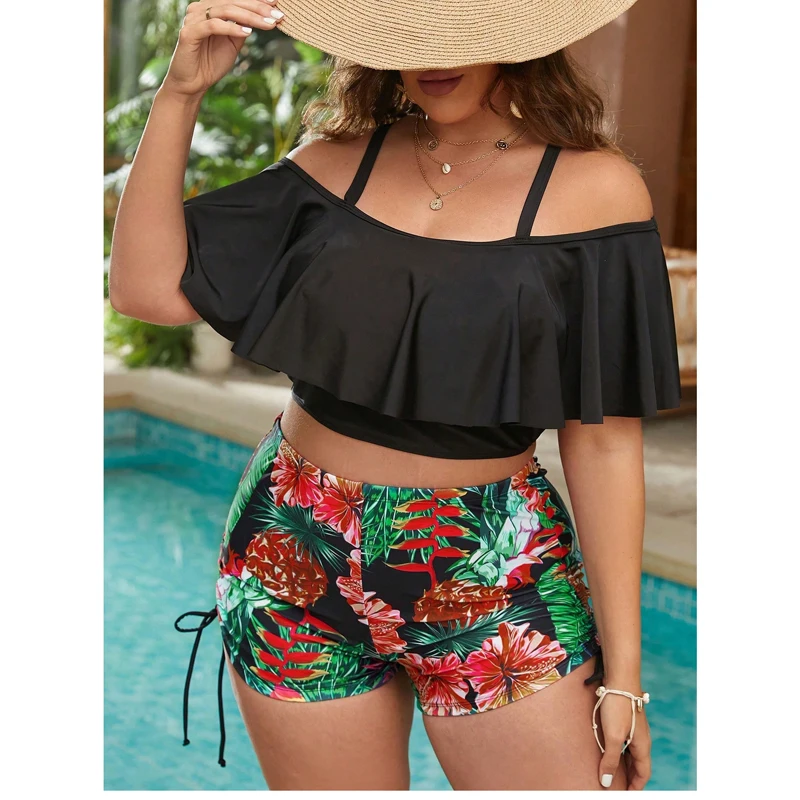 

Plus Size Summer Ruffles Swimsuits Tankini Sets Female Swimwear Sports Beach Wear Two-Piece Bathing Suits Pool Women Swimming