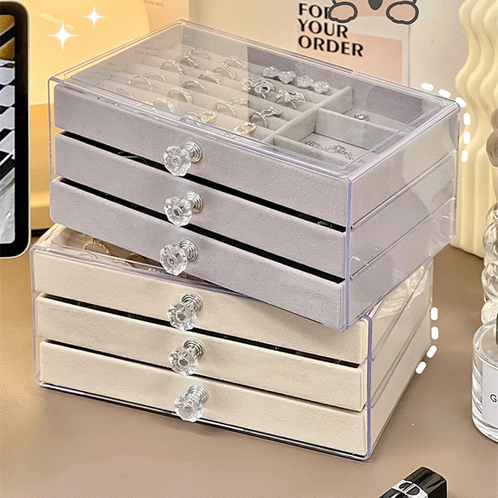 

Clear Acrylic Jewelry Box Jewellery Organiser Case with 3 Drawers for Earring Bangle Bracelet Necklace Rings with Velvet Lining