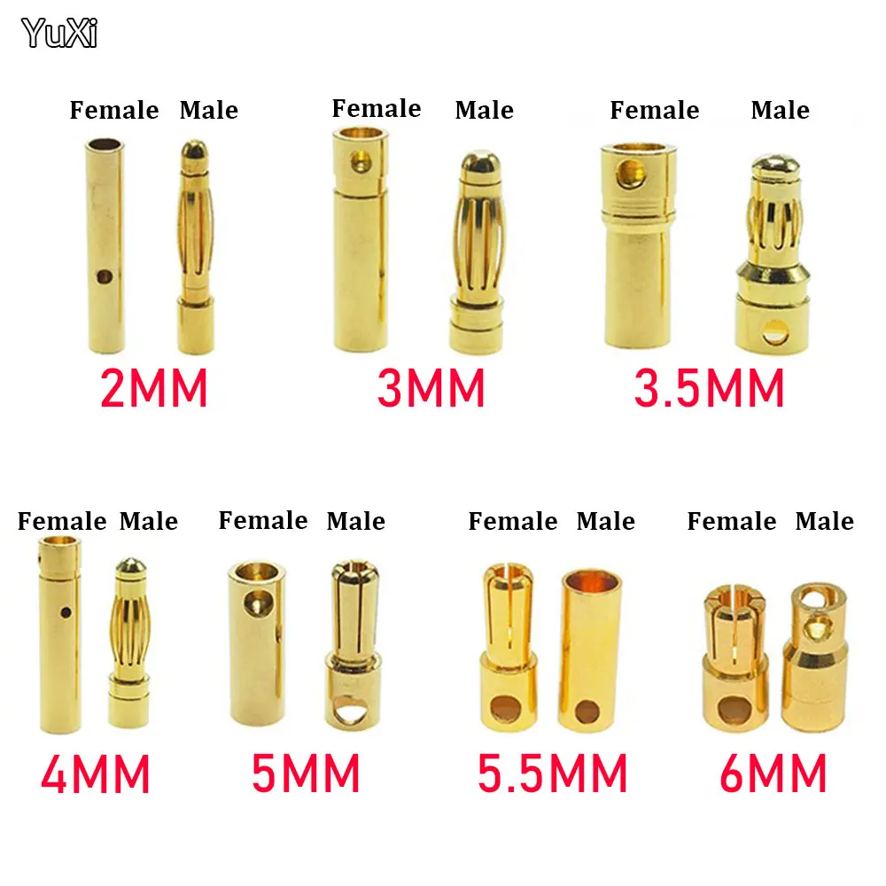 

YUXI 2mm 3mm 3.5mm 4mm 5mm 5.5mm 6mm RC Battery Gold-plated Bullet Banana Plug High Quality Male Female Bullet Banana Connector