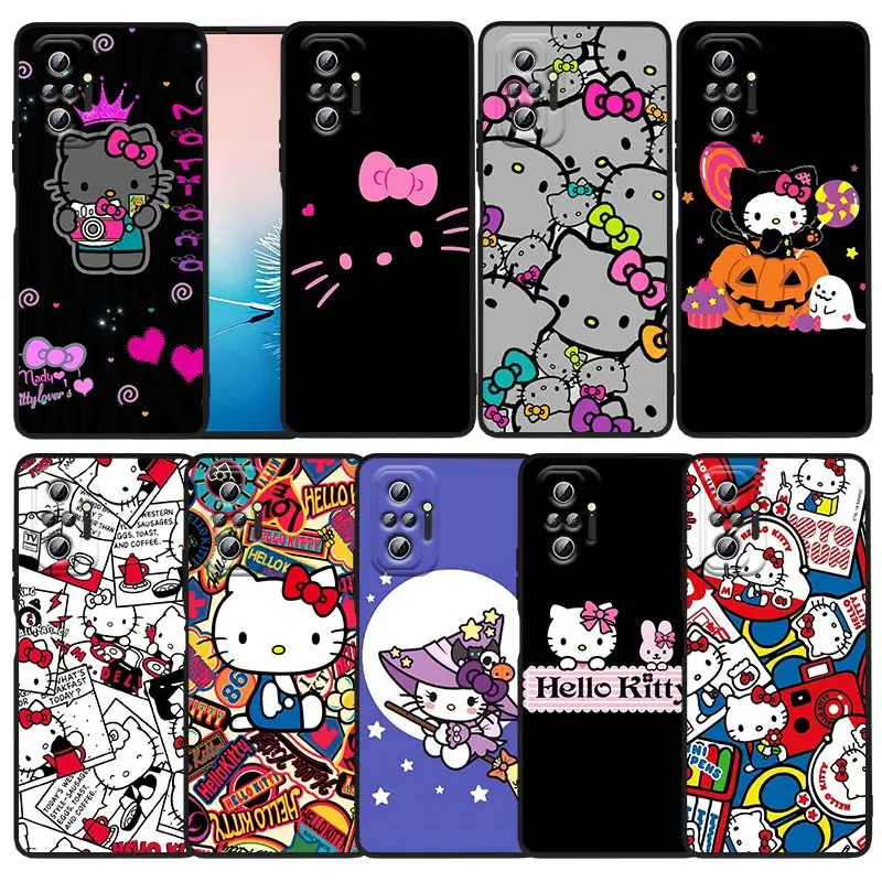 

Sanrio Hello Kitty Cartoon Phone Case For Xiaomi Redmi Note 12 11E 11S 11 11T 10 10S 9 9T 9S 8 7 Turbo Pro Plus 5G Black Cover