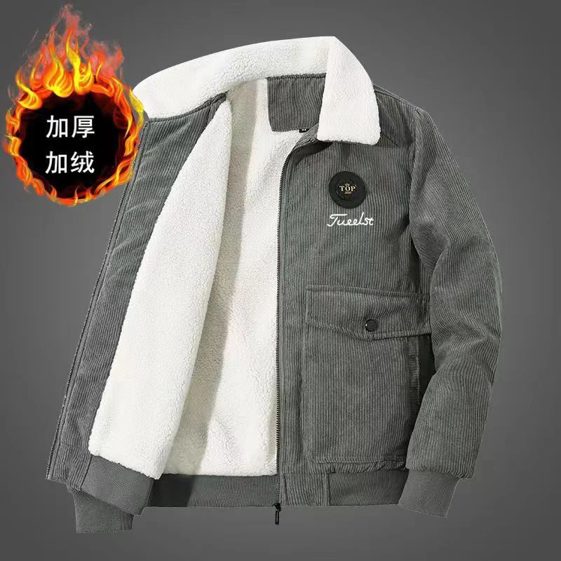 

2023 New Winter Corduroy Lamb Plush Thickened Men's Golf Jacket Loose Relaxed Luxury Men's Jacket Golf Suit