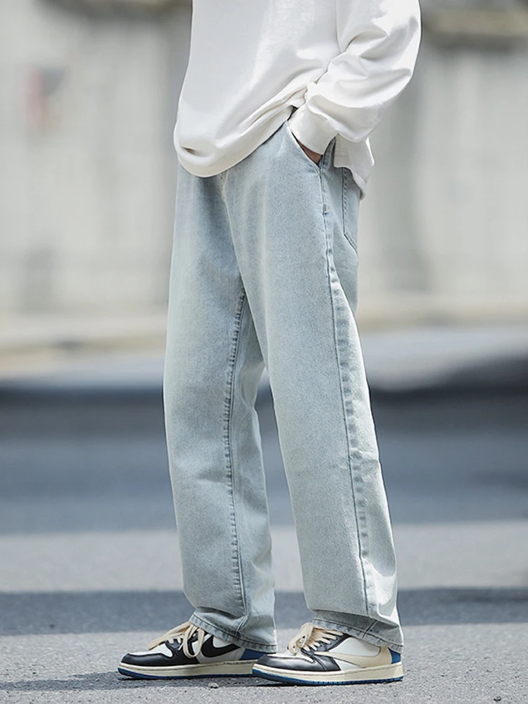 European and American Men's Four Seasons Trend Jeans High Street American Loose Straight Wide Leg Pants Streetwear Ins Hot Sale