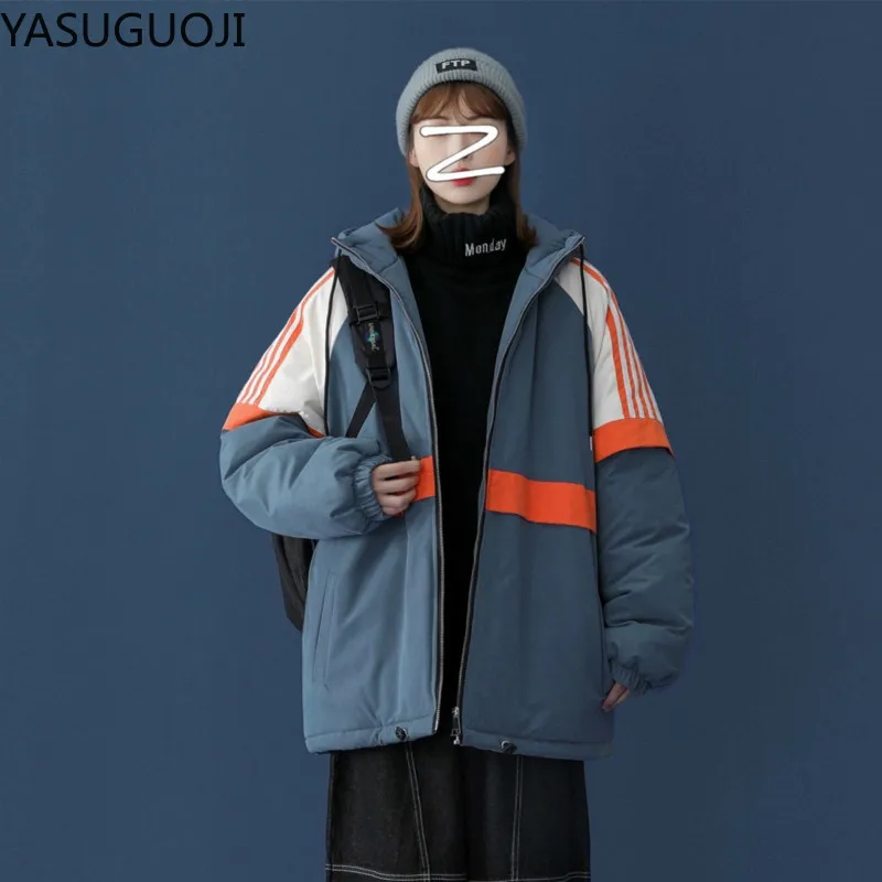 

YASUGUOJI 2022 New Winter Jacket Hooded Women Coat Loose Cotton-padded Short Jackets Female Parka Warm Casual Plus Size Overcoat