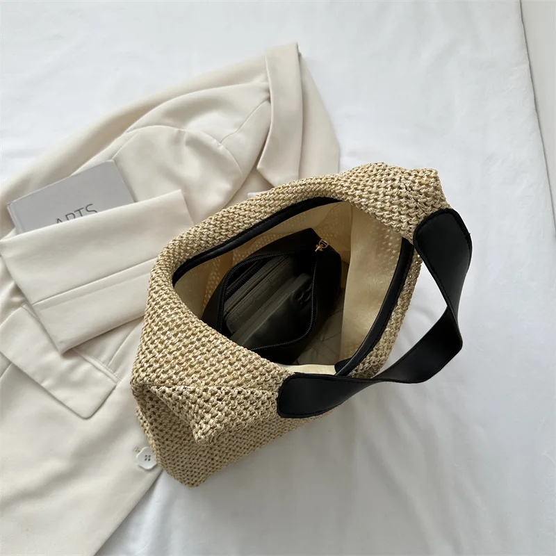 Новая повседневная женская сумка через плечо из соломы большой вместимости для