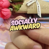 socially awkwaro brooch pink yellow letters chic enamel pin lapel badge clothes bag fashion jewelry for friend