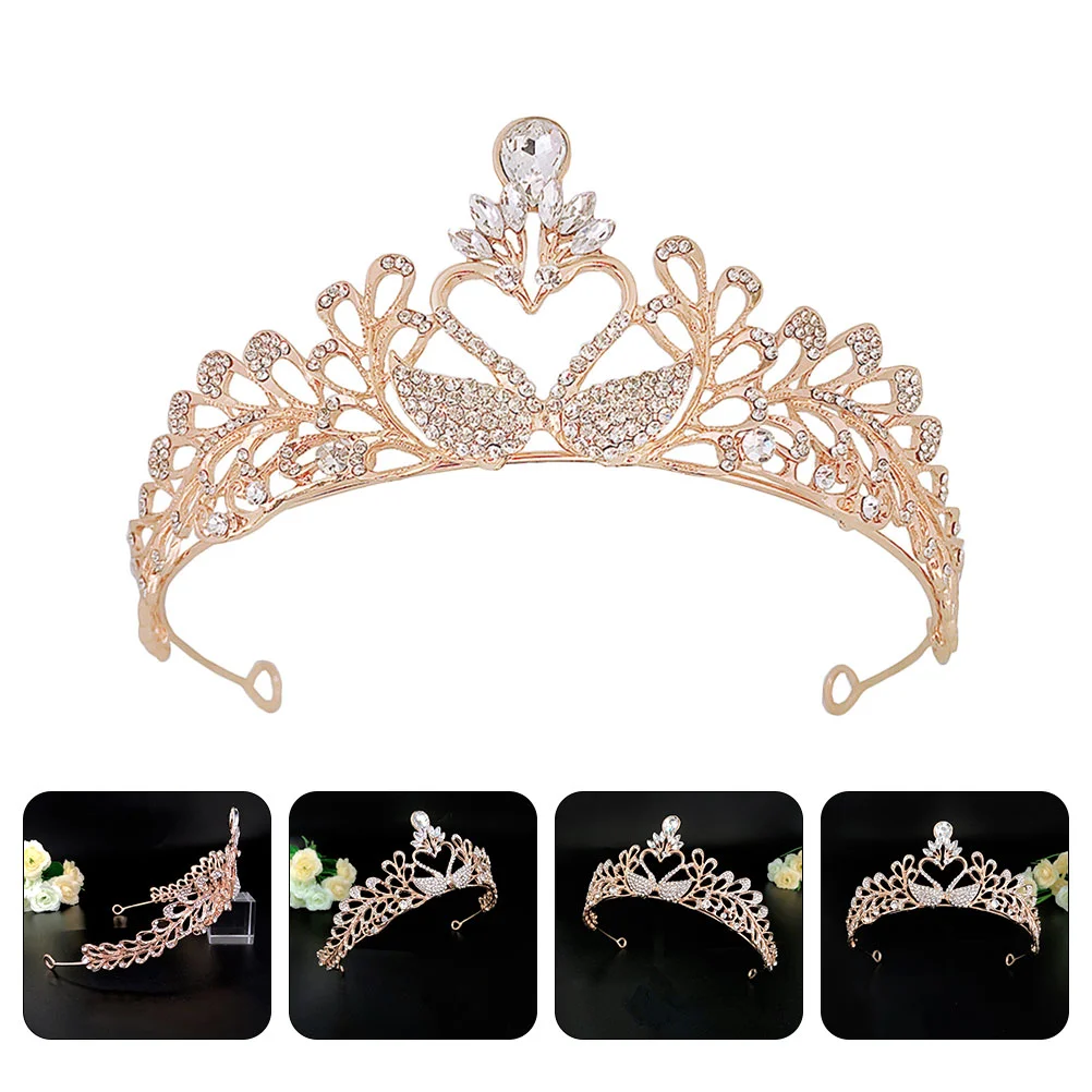 

Korean Rhinestone Swan Crown Women's Vintage Decor Tiara Rhinestones Exquisite Bride