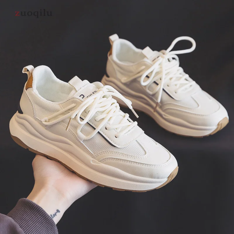 

Women's Platform Sneakers White Breathable Mesh Lace-up Vulcanized Shoes Casual Basket Female All-match Thick Bottom shoes