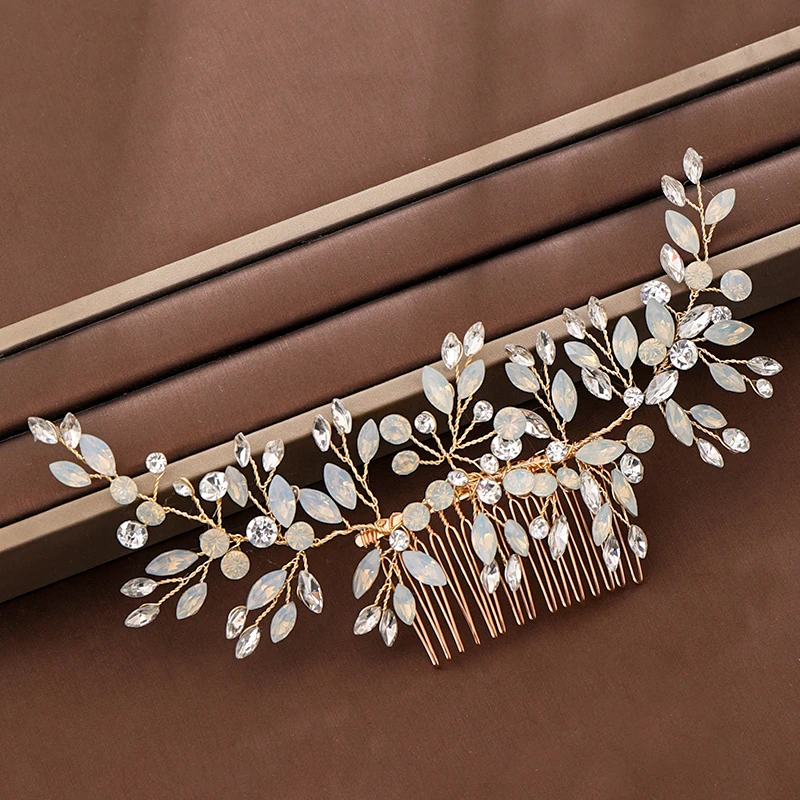 

Trendy Gold Rhinestone Crystal Wedding Hair Comb tiara Bridal Hair Accessories Women Wedding Hair Jewelry Headpiece Handmade