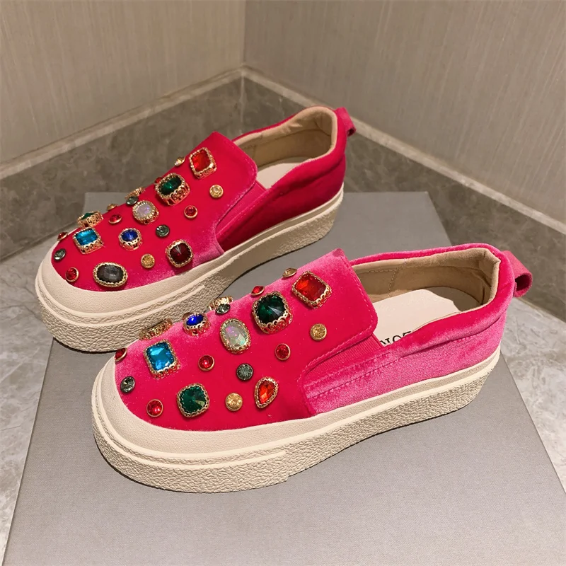 European Station 2023 Suede Rhinestone Loafers Slip-on Pumps Tods Flat Internet Hot Women's Shoes