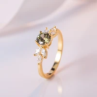 luxury imitation mexican opal rings for women golden olive green zircon rings bridal wedding engagement jewelry