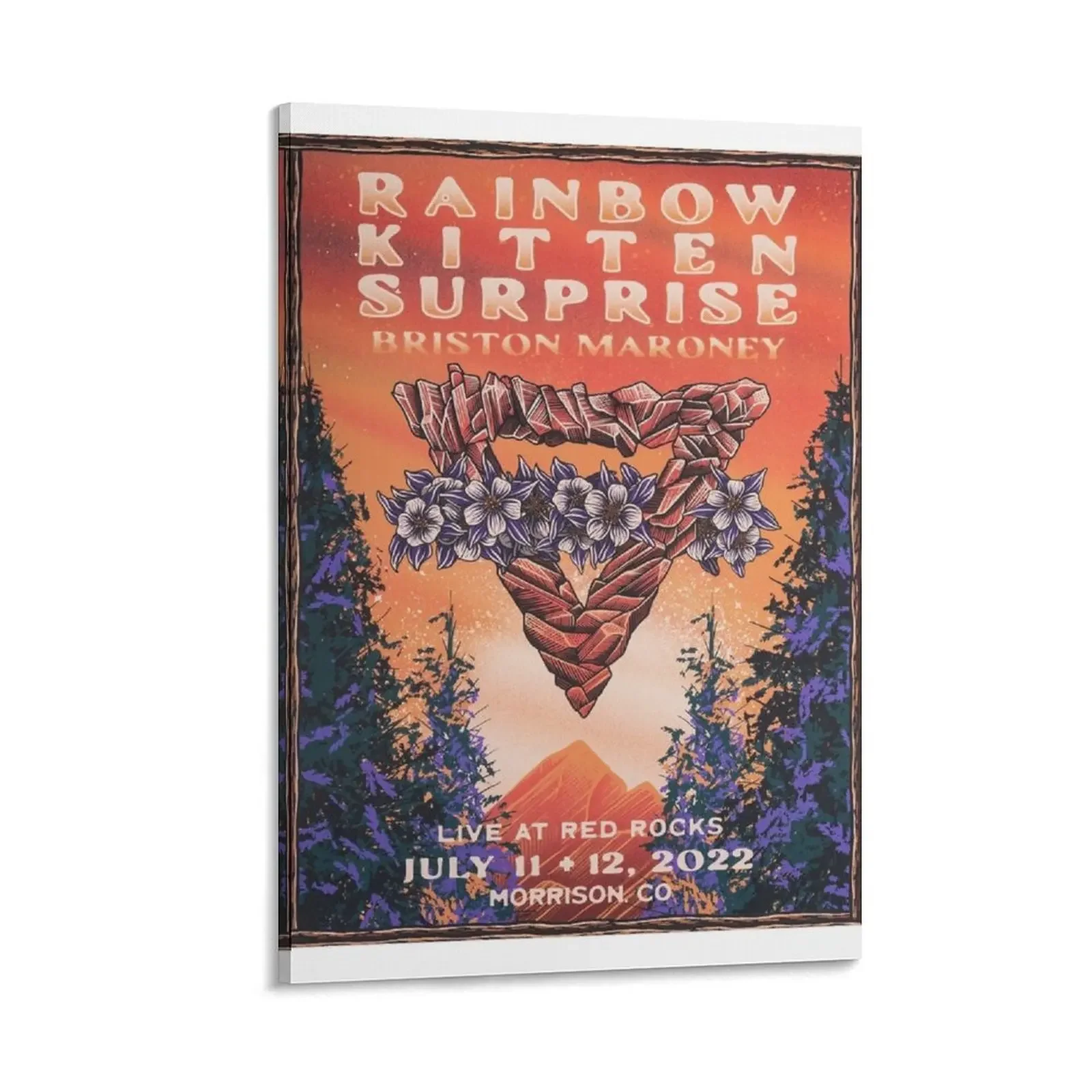 Радужный котенок сюрприз на красной скале волшебная луна зеленая Картина холсте