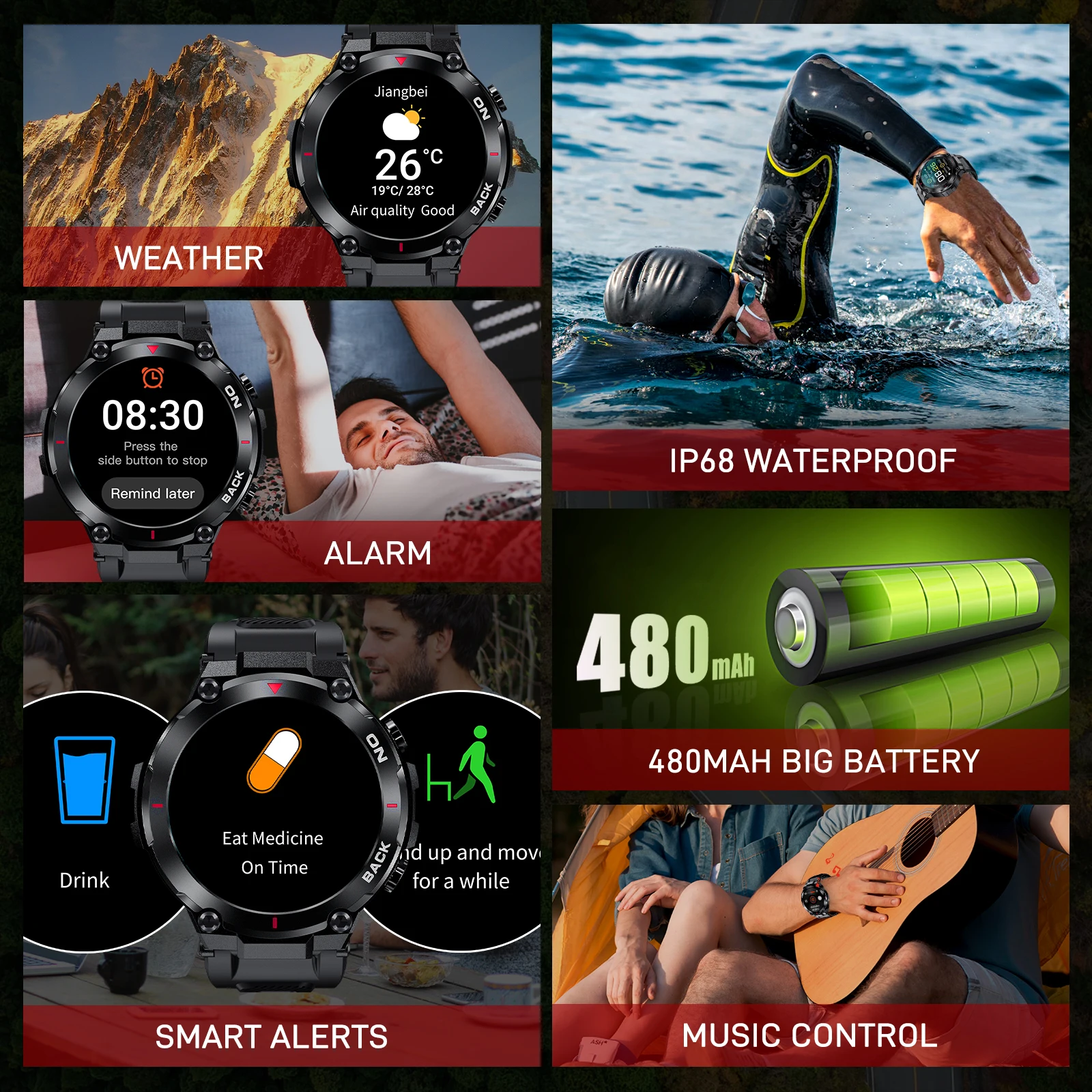 Военные умные часы EIGIIS для мужчин GPS IP68 водонепроницаемые 1 32 дюйма HD