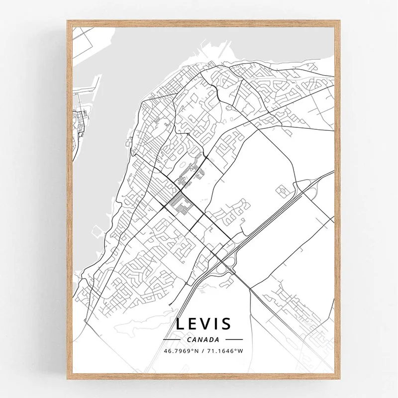 Холст с изображением карты мира черно-белого цвета в стиле постера с надписями Levis Canada, Lexington США и Liberec Чехия. Искусство декора.