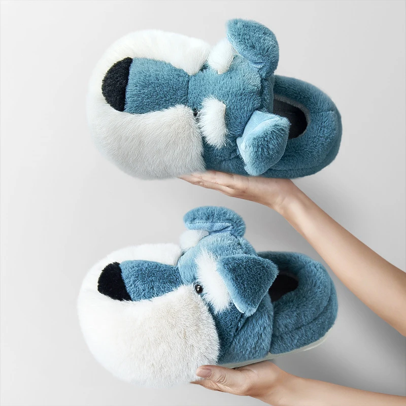 Lovely Cartoon Dog Slippers for Women Furry Warm Winter Kids Slippers for Girls Soft Cute Plush House Shoes Child Boys Comfort