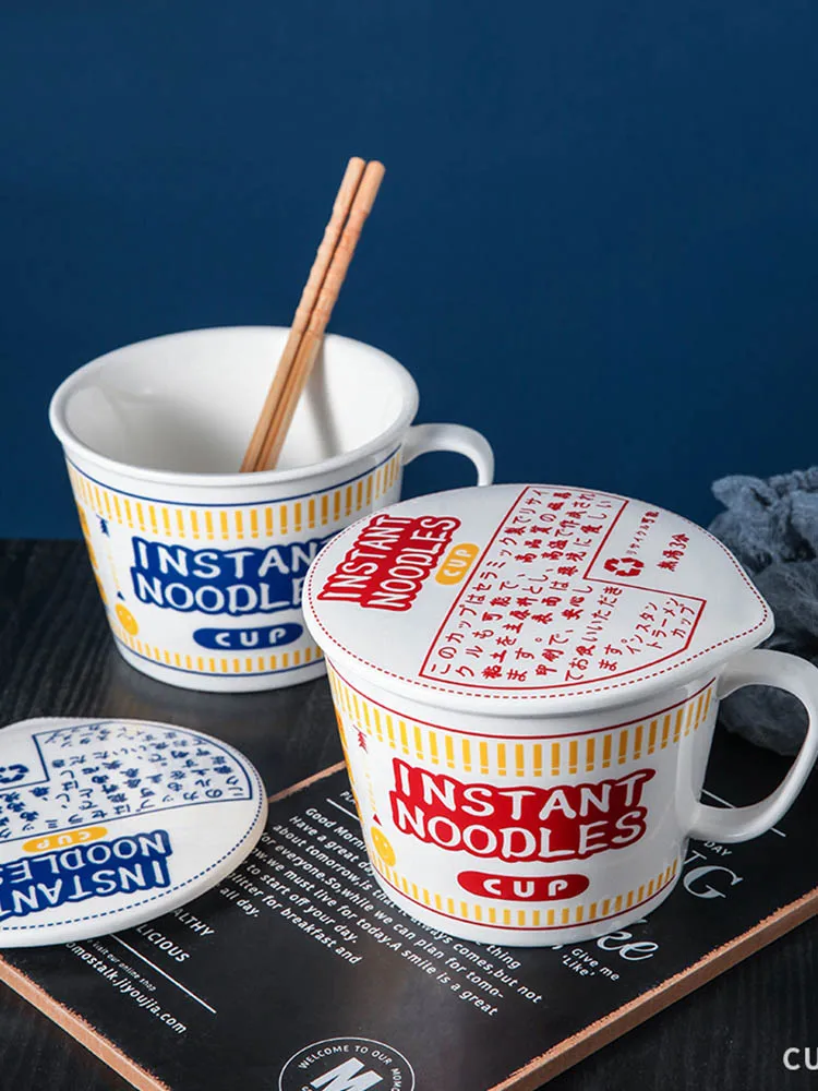 

Чашка для лапши быстрого приготовления с крышкой в стиле Apanese, супер большая чашка для студентов и офиса, в стиле Ins, креативный Ланч-бокс, наб...