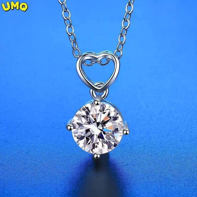 

14k White Gold Vvs1 Moissanite Necklace Women 925 Sterling Silver Heart Pendant Round Brilliant Diamonds Necklace Fine Jewelry