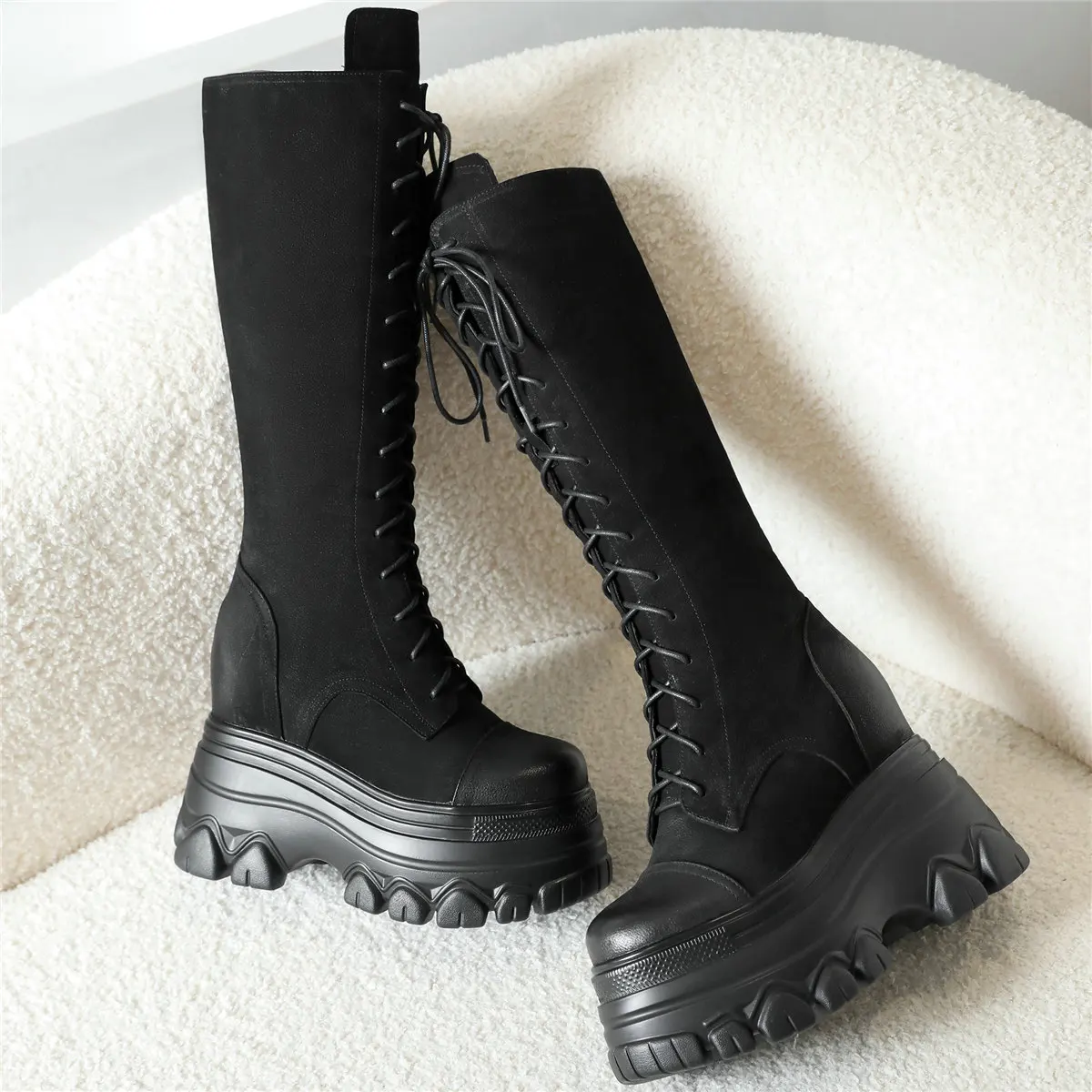 Зимние туфли-лодочки женские туфли на шнуровке из коровьей кожи супер высокие