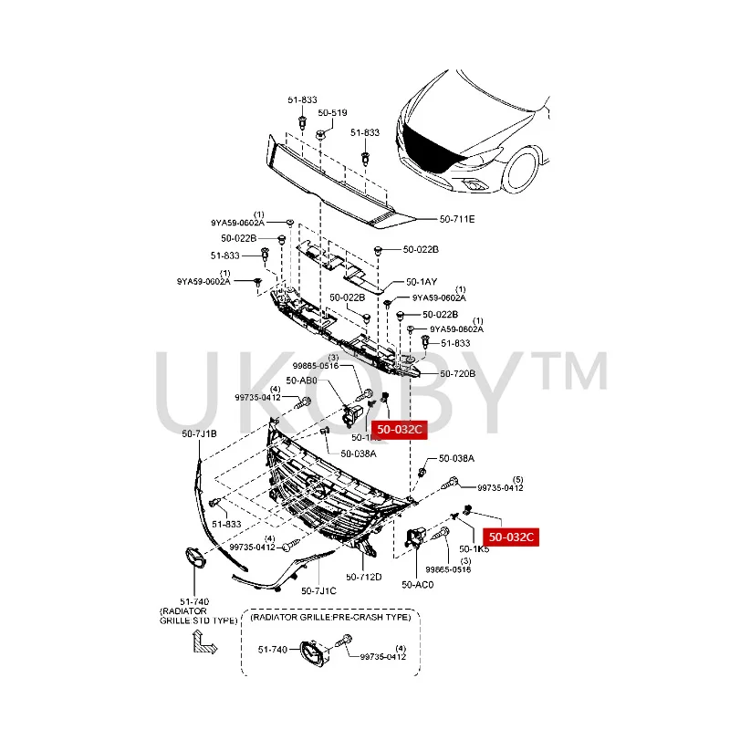KD4550ES1 Подходит для Ma zd a Axela кронштейн средней решетки фар зажим с пряжкой