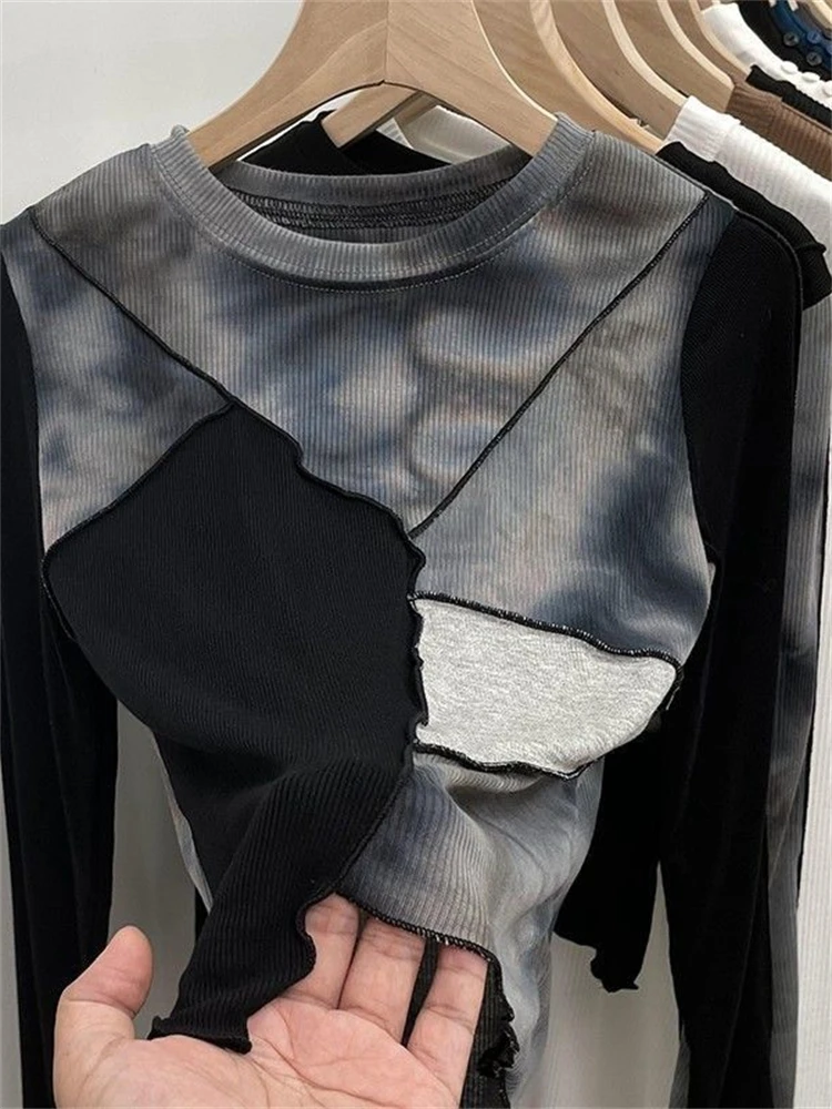 

91% Modal T Shirt Women Summer T-Shirt Woman Clothes Tops Spring Slim Tshirt Female Long Sleeve Crop Top Womens Y2k Tie Dye