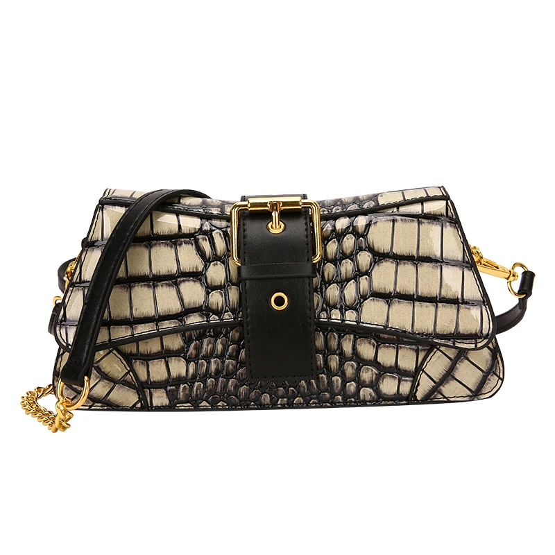 Vintage Crocodile Pattern Women's Shoulder Bag Luxury Designer Ladies Armpit Bag Chain Crossbody Messenger Bag Y2K Underarm Bag