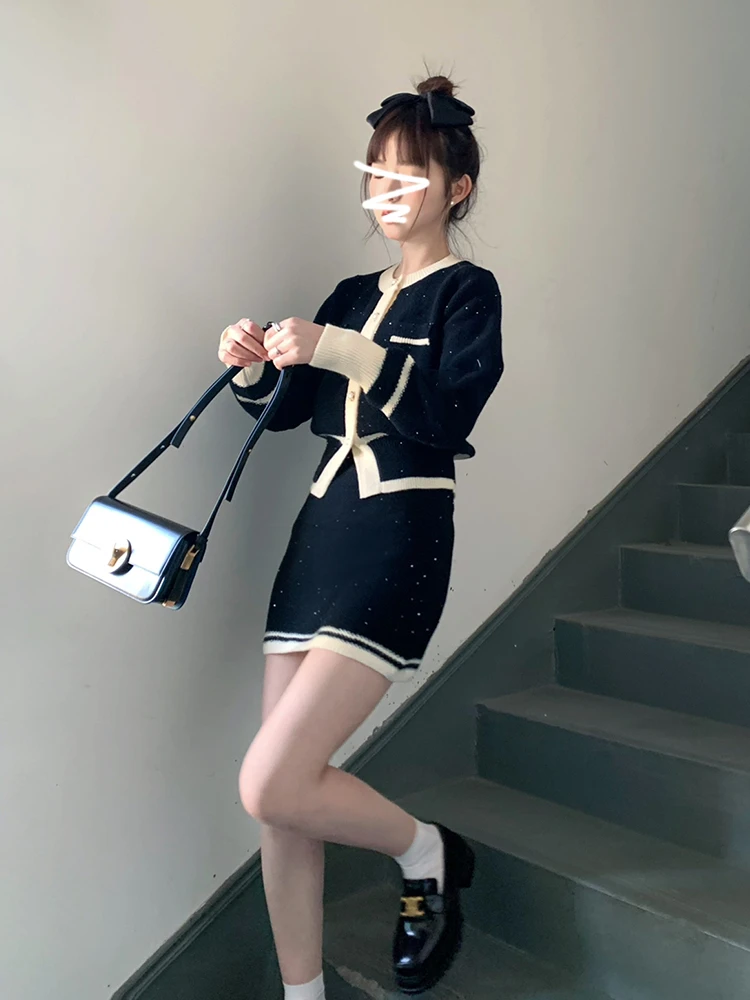 Вязаный свитер юбка костюм из двух предметов женский 2024 новая осенне-зимняя