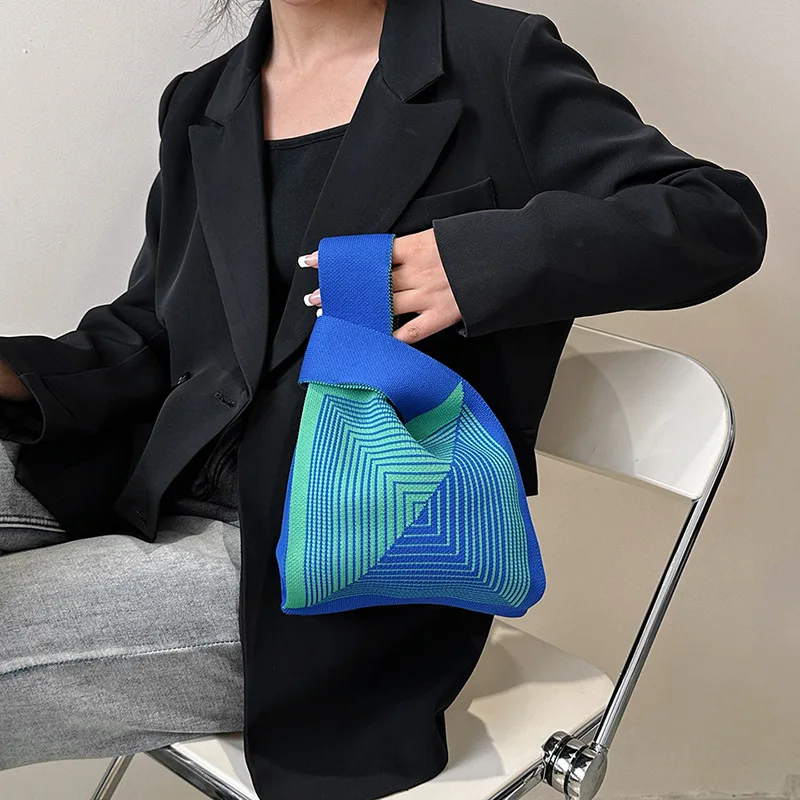 

Casual Large Capacity Bag Knitted Bags Women's Handbag Fashion Stripe Woven Handbag Chic Cotton Bags Soft Trendy Designer Bags