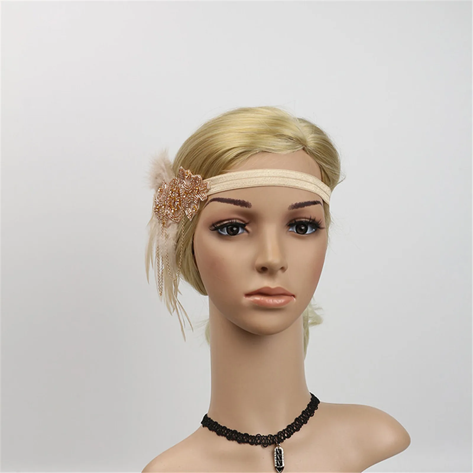 Аксессуары для волос черные стразы Украшенные бусинами модель 1920s винтажные