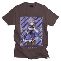 keqing genshin impact t shirt for men pre shrunk cotton tee japan game anime tshirts short sleeved graphic t shirt merch