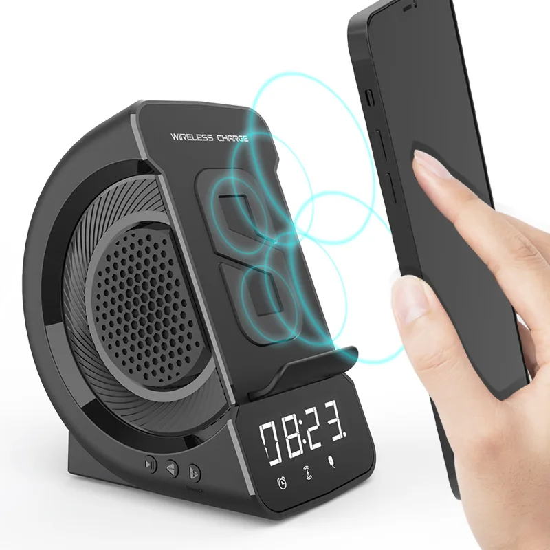 

Беспроводное зарядное устройство Bluetooth динамик совместимый динамик часы Будильник FM радио аудио TF карта многофункциональный держатель