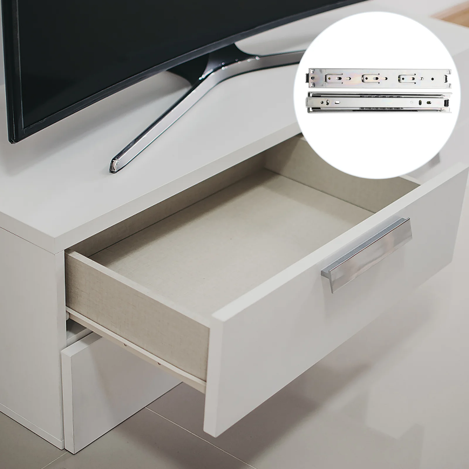 

2 Pairs Drawer Track Rails Three-section Drawer Slides Furniture Accessories (Silver)