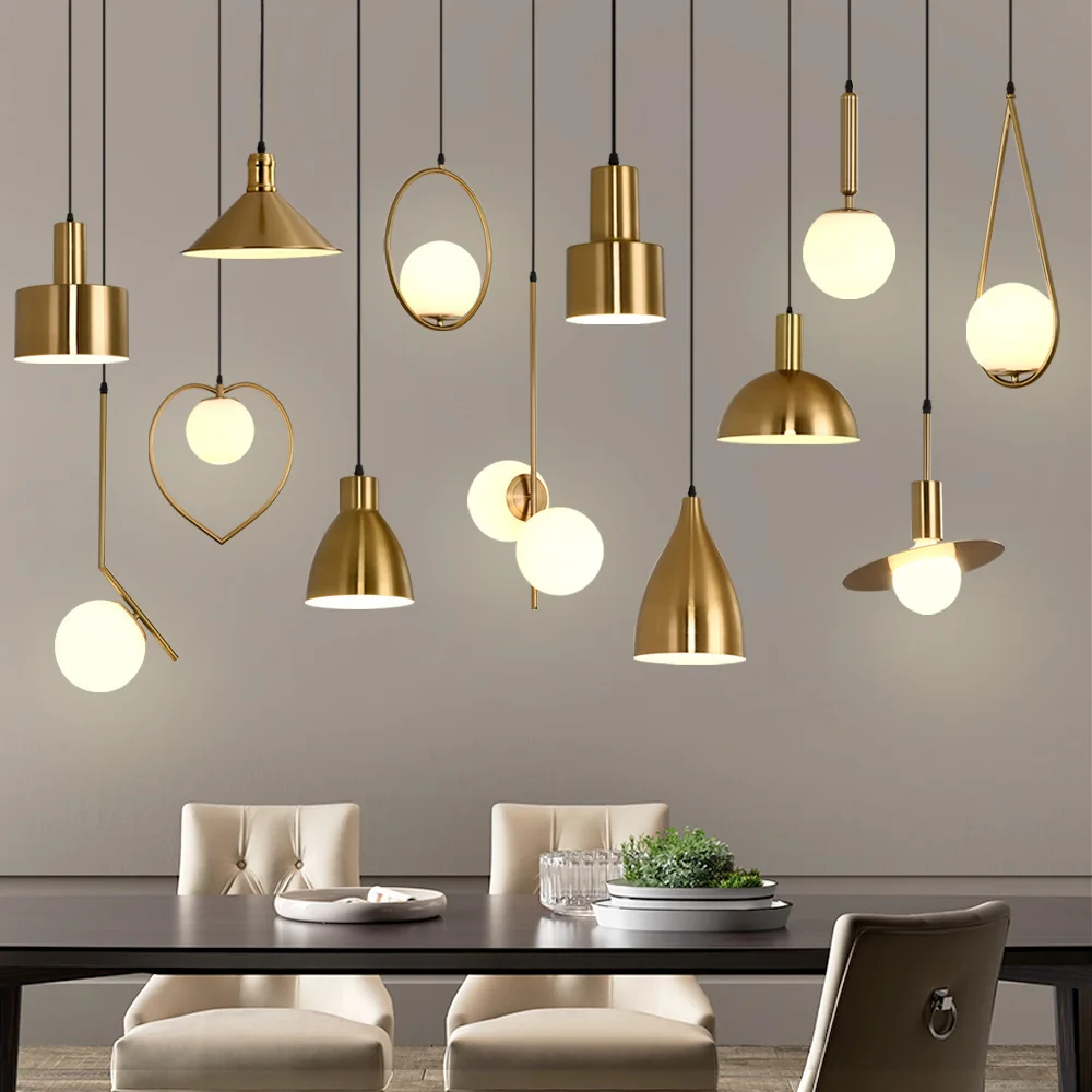 Nordic led gold pendant lights coffee table decoration hanging lamps for ceiling bedroom bedside chandelier lighting home light