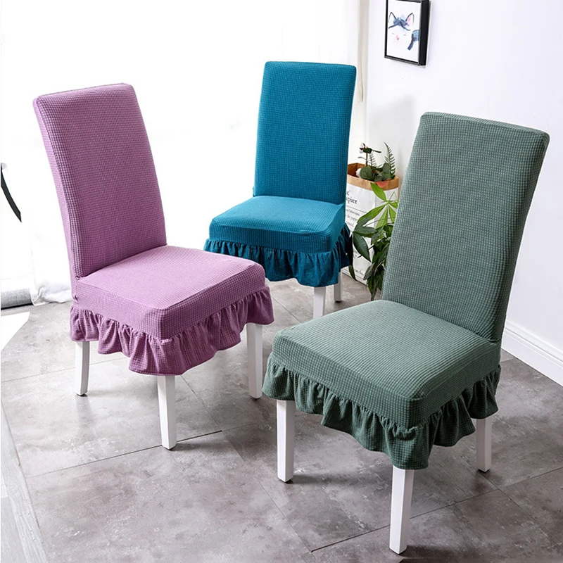

Chair Covers with Skirt Slipcover Seat Cover Elastic Solid Color Chair Cover Wedding Office Banquet Spandex Hotel Elastic Home
