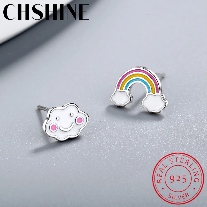 

Real Pure 925 Sterling Silver Stud Earring for Women Cute Korean and Japanese Ear Pierced Could Rainbow Earrings Kids Girl