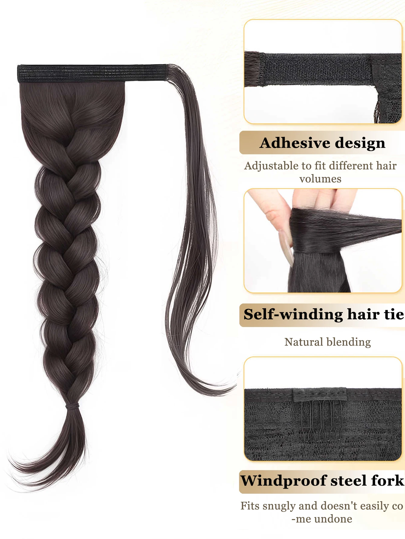 Фото LM Wrap Around French Braid Ponytail – длинный, сделанный вручную, искусственный хвост-коса для женщин, для повседневного элегантного стиля. №3