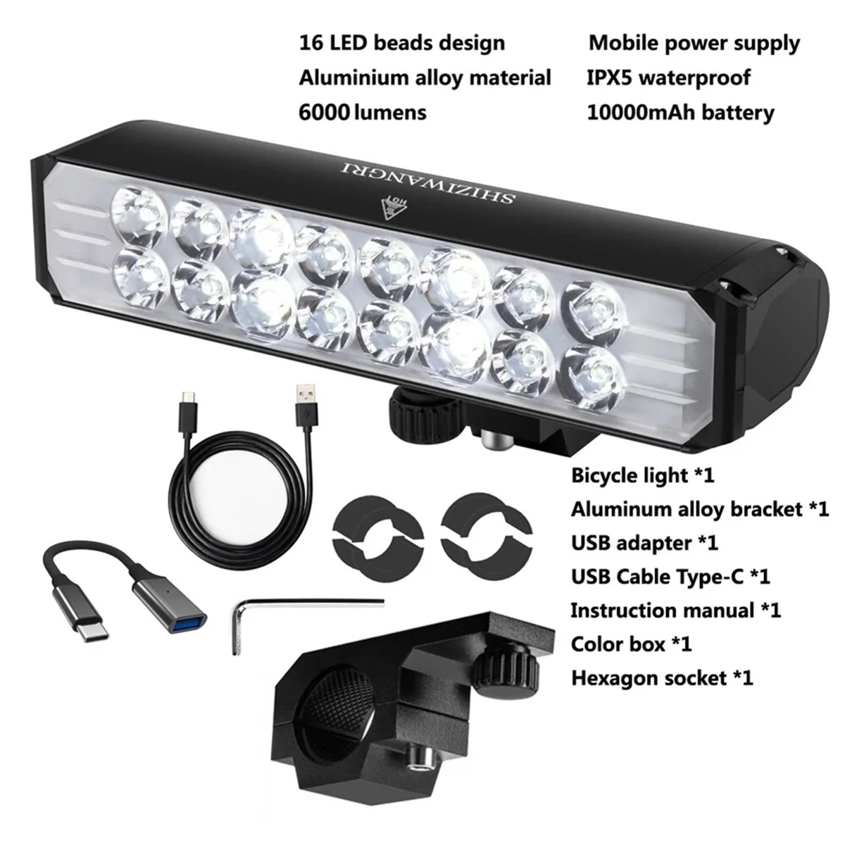 Передняя фара для велосипеда 10000 мАч