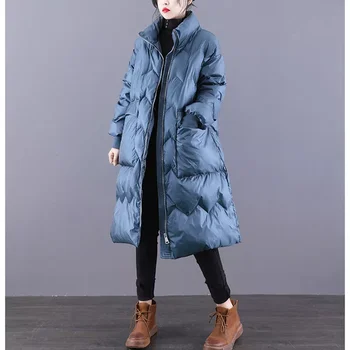 New in Winter New Long Solid Color Korean Down Jacket Vintage Thicken Women Warm White Duck Down Coats Female Loose Down Outerwe