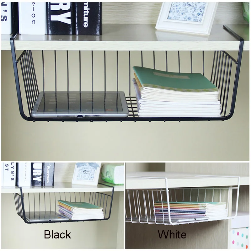 

Under Shelf Basket Rack Storage Organizer Holder For Wardrobes/ Cabinets Black/White 40 * 25 * 14cm Kitchen Tools Accessories