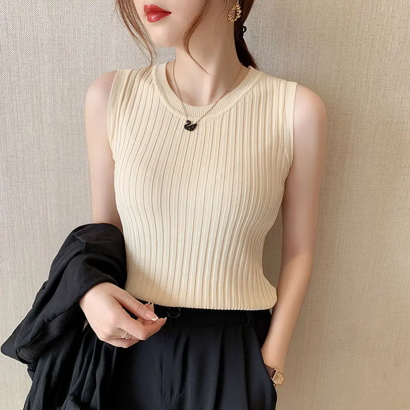 

Women Top O-neck Solid Tank Blusas Mujer De Moda Knitted Vests Summer New Fashion Female Sleeveless Casual Thin Tops