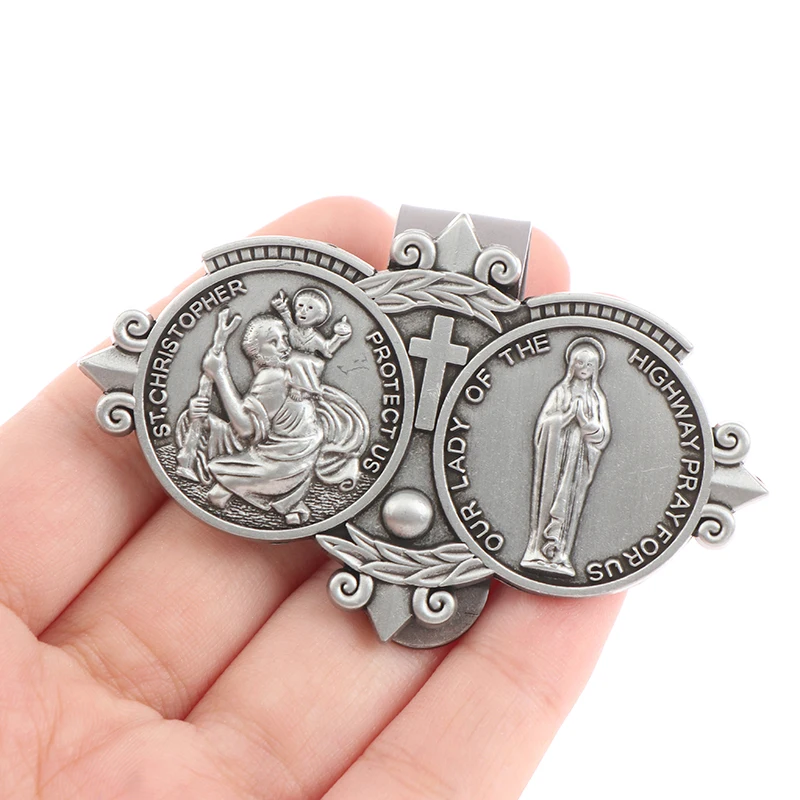 

New 1pc Retro Highway Goddess St Christopher Medal for Car Visor Clips for Cars Catholic Visor Clips Safe Driving Remind