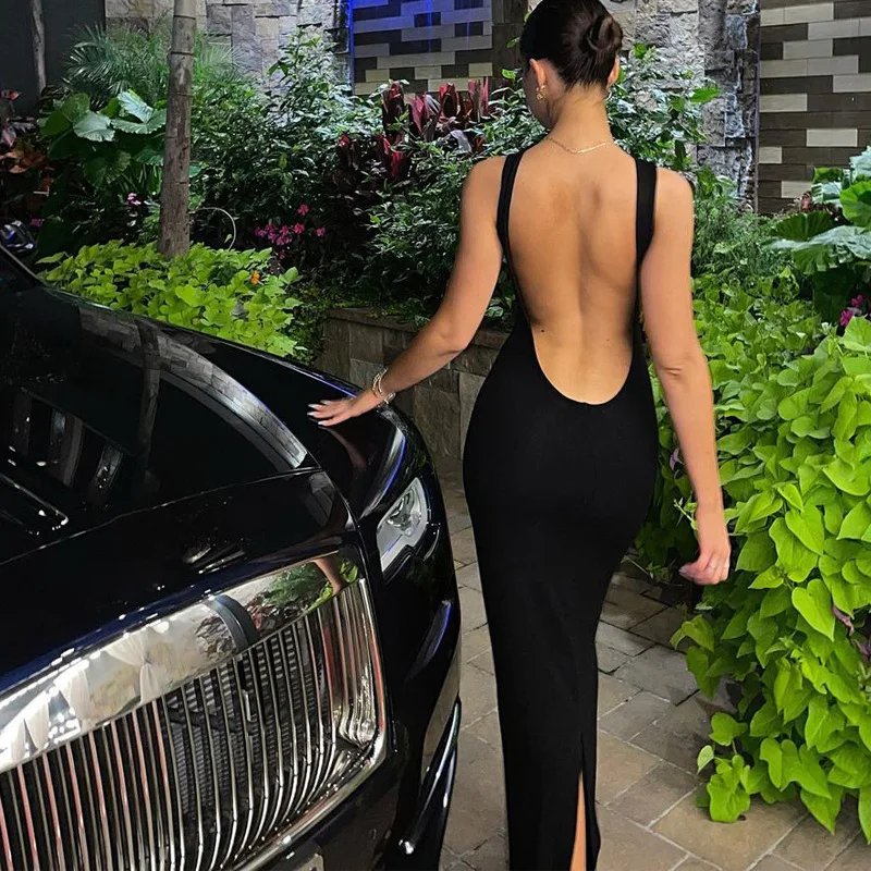 

Women's 2022 New Spring Sexy Backless Slim Round Neck Sleeveless Slit Dress Party Dress Party Dresses For Weddings Bodycon Dress
