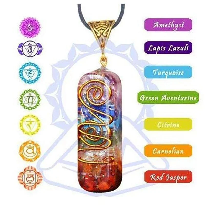 

Charm Seven Chakras Healing Necklace For Women Men Colorful Natural Stone Geometric Pendant Rope Chain Necklace Fashion Jewelry