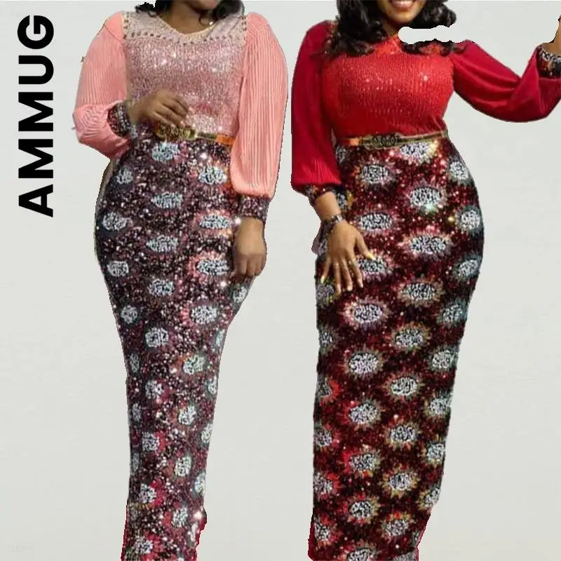 

Ammug New Women Dress Fashion Africa Sequins Women Dress Leisure Dresses Elastic Cheap Female Vestidos Dresses Woman